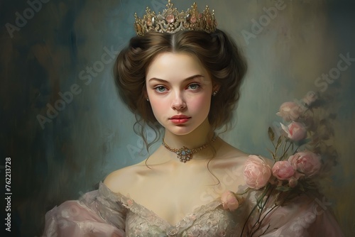 Nostalgic Medieval princess portrait retro. Fantasy queen. Generate Ai photo