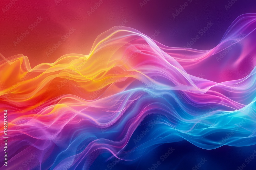 Fototapeta premium Vibrant Abstract Color Wave Background - Dynamic Flowing Neon Ribbons on Dark Backdrop