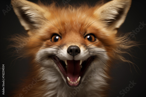 Funny fox portrait on dark background. Generative AI photo