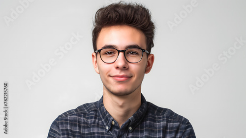 Le portait d'un jeune homme européen portant des lunettes. photo