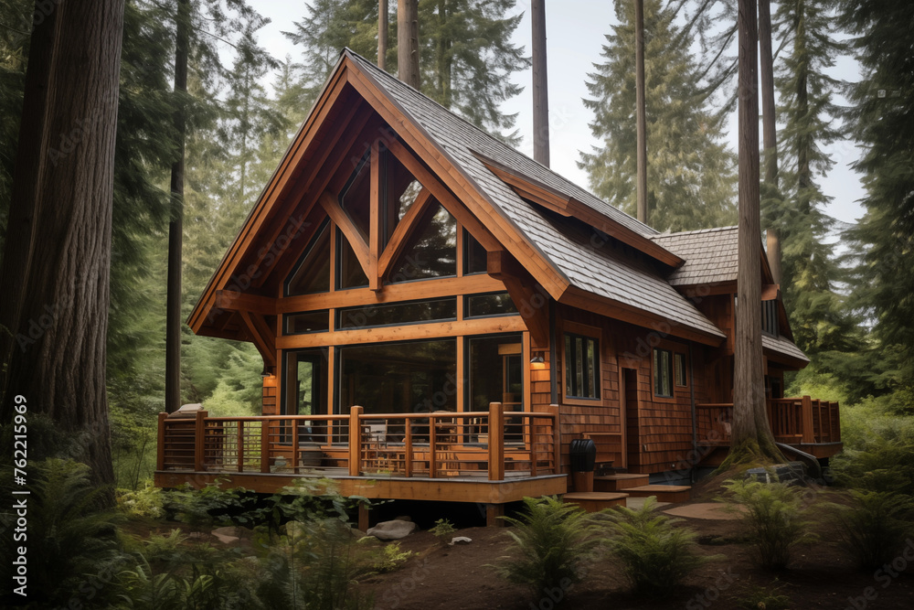 Cozy rustic wooden cabin in the forest. Generative AI Cozy rustic wooden cabin in the forest. Generative AI