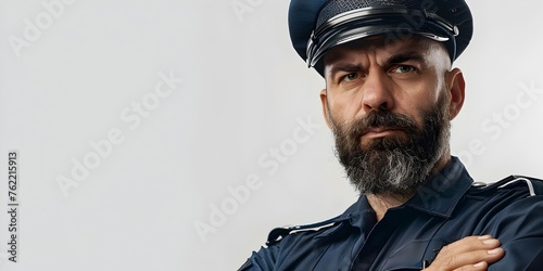 Steadfast Police Officer Guarding Peace on Isolated Background