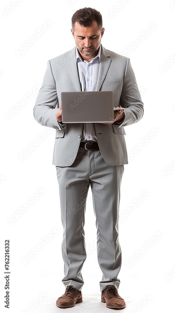 Businessman in Suit Using Laptop Businessman in Suit Using Laptop