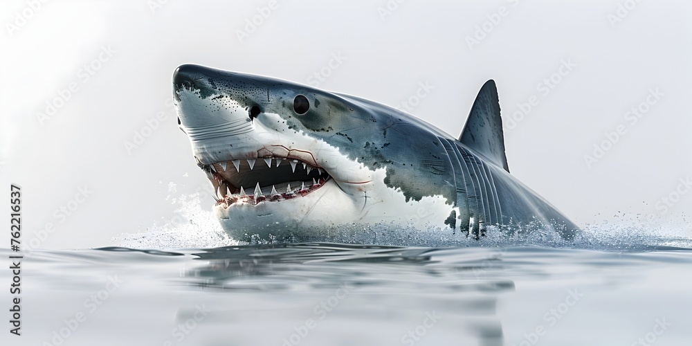 Fototapeta premium Mischievous Shark with Grinning Jaws, Stalking Prey in Isolated Seascape