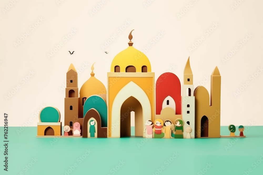 layered paper cutout islamic greeting card for Ramadan kareem or ied mubarak background