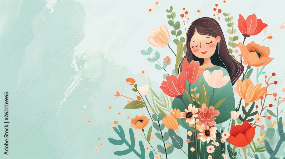 Image Illustration of Mother's day Day banner with copy space and flowers Image Illustration of Mother's day Day banner with copy space and flowers