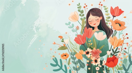 Image Illustration of Mother's day Day banner with copy space and flowers 
