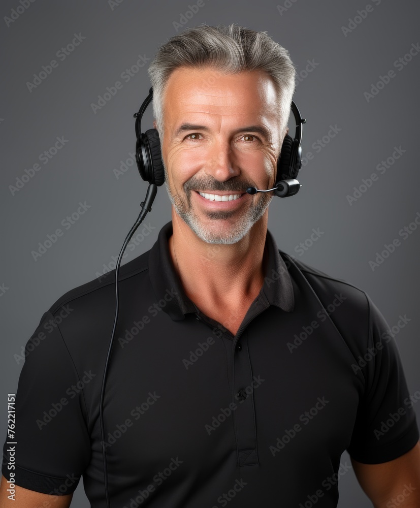 Mustachioed Man Enjoying Music With Headphones Mustachioed Man Enjoying Music With Headphones