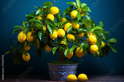 Vibrant Potted lemon tree. Agriculture plant. Generate Ai photo