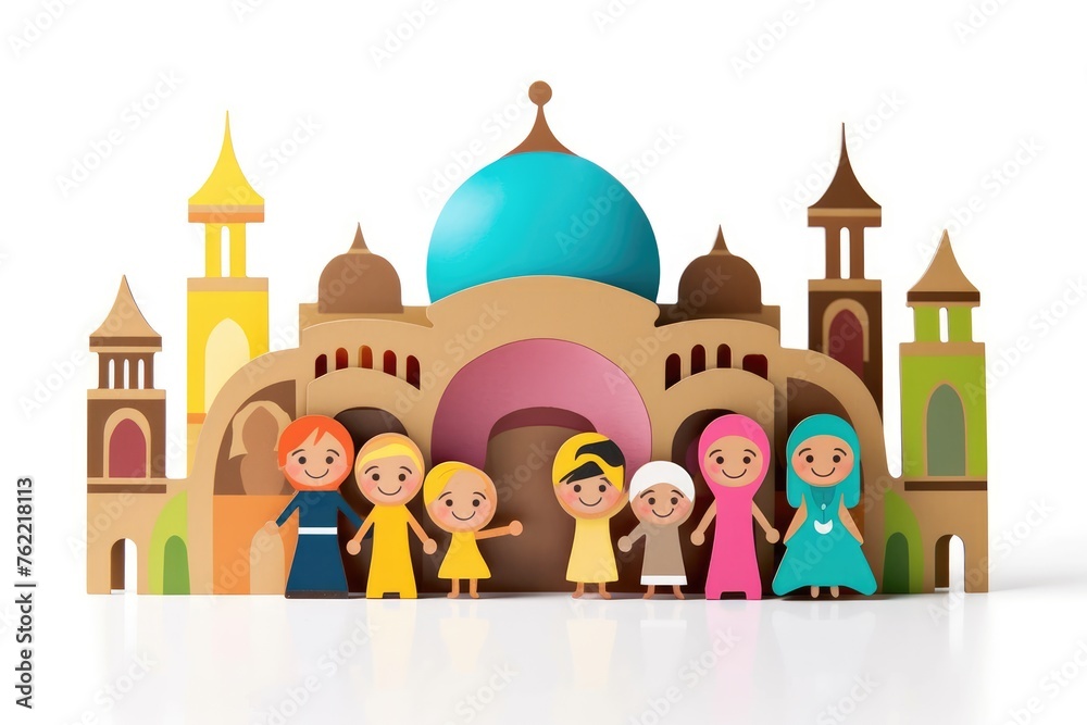 layered paper cutout islamic greeting card for Ramadan kareem or ied mubarak background