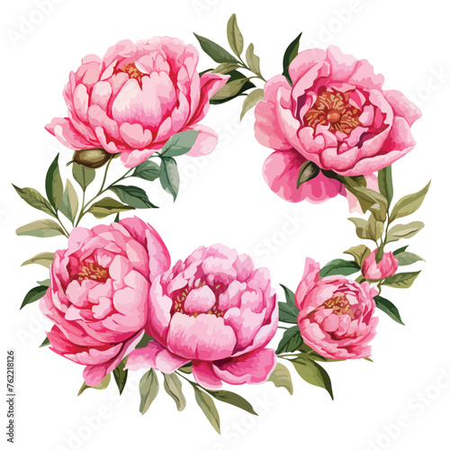Peony Wreat clipart isolated on white background