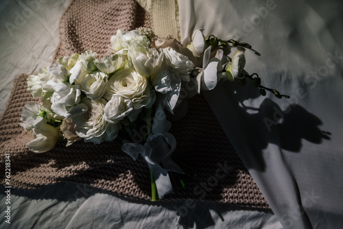 beautiful modern wedding bouquet in the shade