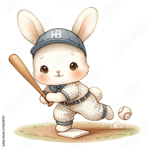 Cartoon Rabbit Baseball Player at Bat
