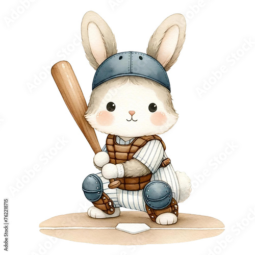 Cartoon Rabbit Baseball Player at Bat
