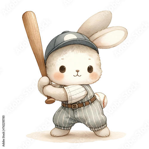 Cartoon Rabbit Baseball Player at Bat
