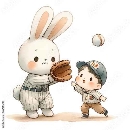 Animated Rabbit Catching Baseball in Glove
