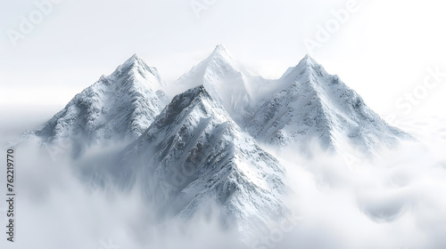 Snowy mountain peaks in the clouds
