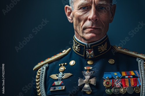 Dignified army general in parade uniform with medals of valor photo