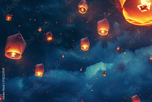 Traditional flying lanterns for background