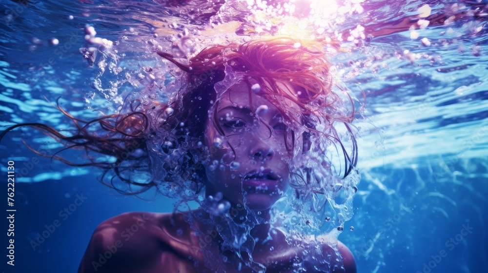 Woman Underwater With Hair Floating