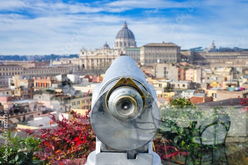 Binoculars on Sightseeing Terrace in Rome, Italy