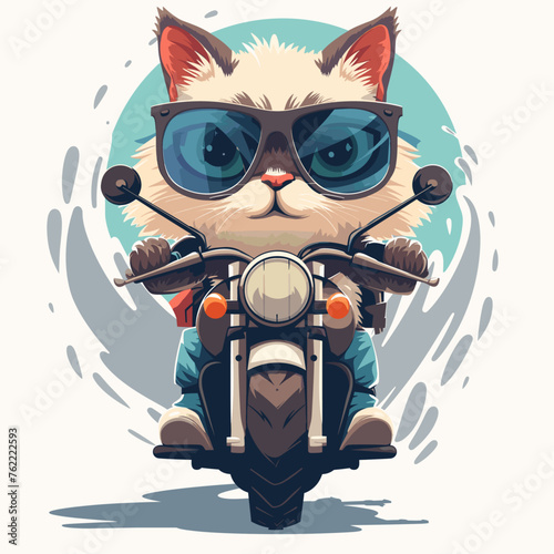 Hit the road in style with 'Rad Cat Rides', a dynamic vector image of a cool cat with shades, mastering the art of motorcycle riding.