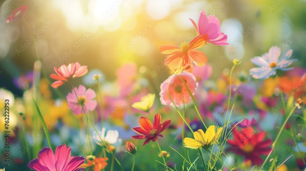 Colorful flowers background, spring season concept 