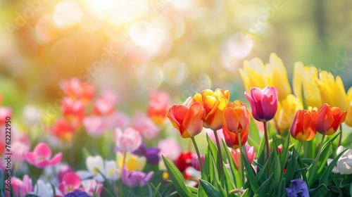 Colorful flowers background, spring season concept 