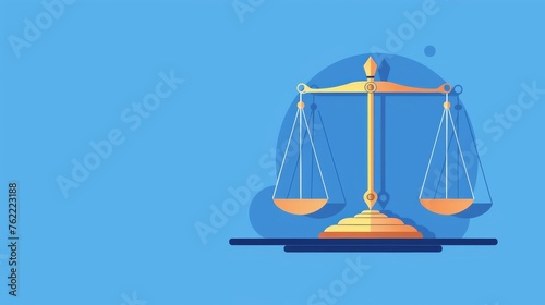 An empty set of scales presented against a blue background, in a flat style, embodying concepts of justice, law, decision-making, and the weight of choices