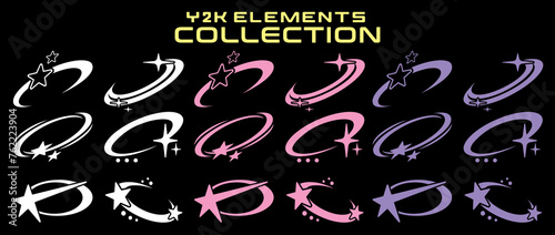 Streetwear y2k graphic assets set. Rave, acid, retro futuristic, elements for slogan, quotes, typography, poster, banner. Geometric shapes, symbols, icons. Aesthetic graphic set. Vector style