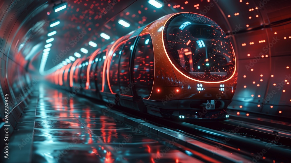 Obraz premium Futuristic Train Traveling Through Tunnel