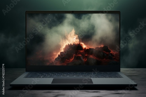 High-resolution Laptop product photo with abstract screen display. New computer technology advertising photography. Generate ai