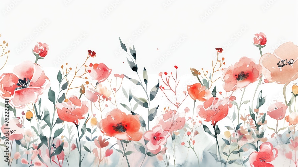 Floral watercolor composition, illustration, banner, design template for poster, greeting card, 8 march, mother day, birthday, space for text, space to copy 