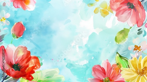flowers banner mockup, may, colorful watercolor mother's day banner background with space for text 