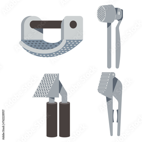 Garlic presses vector cartoon set isolated on a white background.