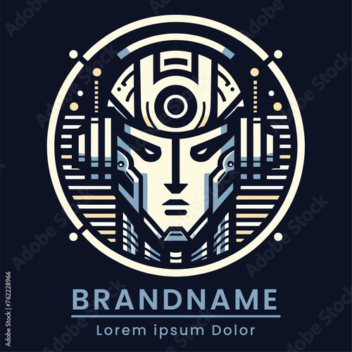 Artificial Intelligence robot logo circle with futuristic style modern color