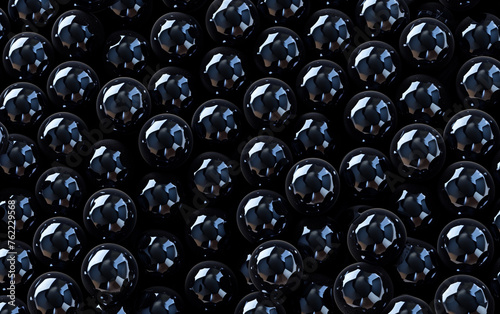 Mesmerizing top view of tightly packed reflective black spheres