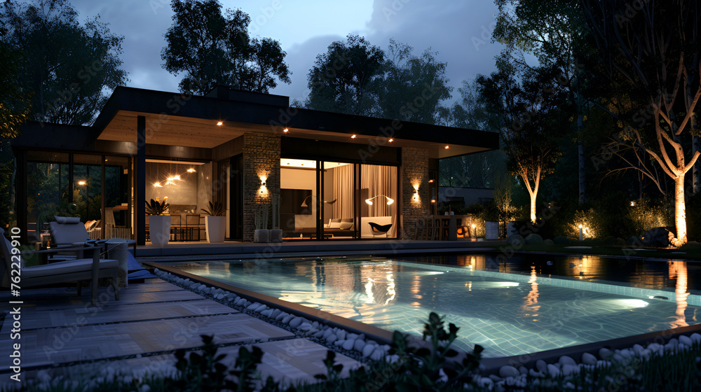 Design house - modern villa with open plan living and private bedroom wing. Large terrace with privacy and, swimming pool