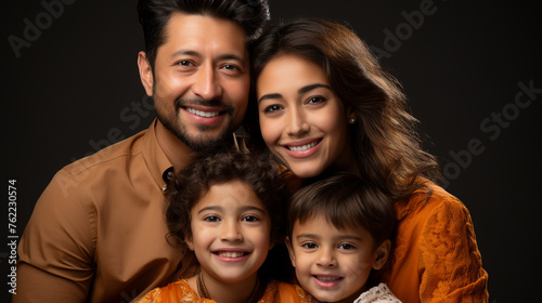 Young Indianasian family sitting isolated image