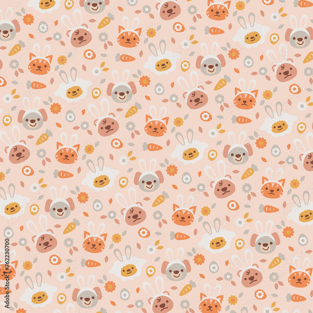 Animals with Bunny Eears Vector Pattern Design Animals with Bunny Eears Vector Pattern Design