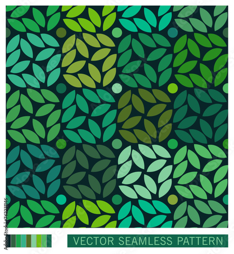 Floral design made from tiles of densely filled leaves. Ethnic patchwork style. Seamless pattern.Vector graphics