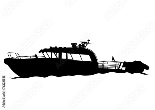 Tourist ship is sailing on the sea. Isolated object on white background