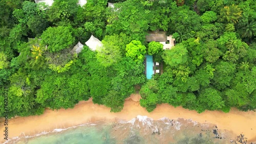 Descending view from a resort surronded by green forest at Prince Island,Sao Tome,Africa photo