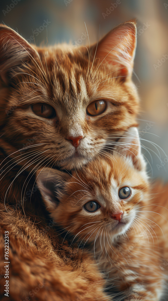 Cute red kitten with mom cat, ai Cute red kitten with mom cat, ai