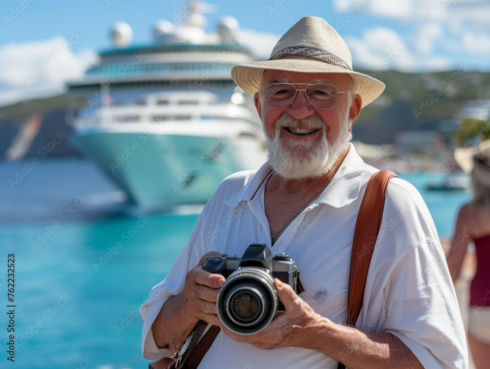 Obraz premium Elderly happy people have a vacation, seniour tourism concept, ai