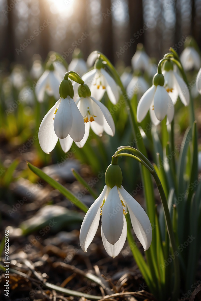 rühlingsbeginn mit blühenden Schneeglöckchen im Sonnenlicht , (Convallaria majalis) rühlingsbeginn mit blühenden Schneeglöckchen im Sonnenlicht , (Convallaria majalis)