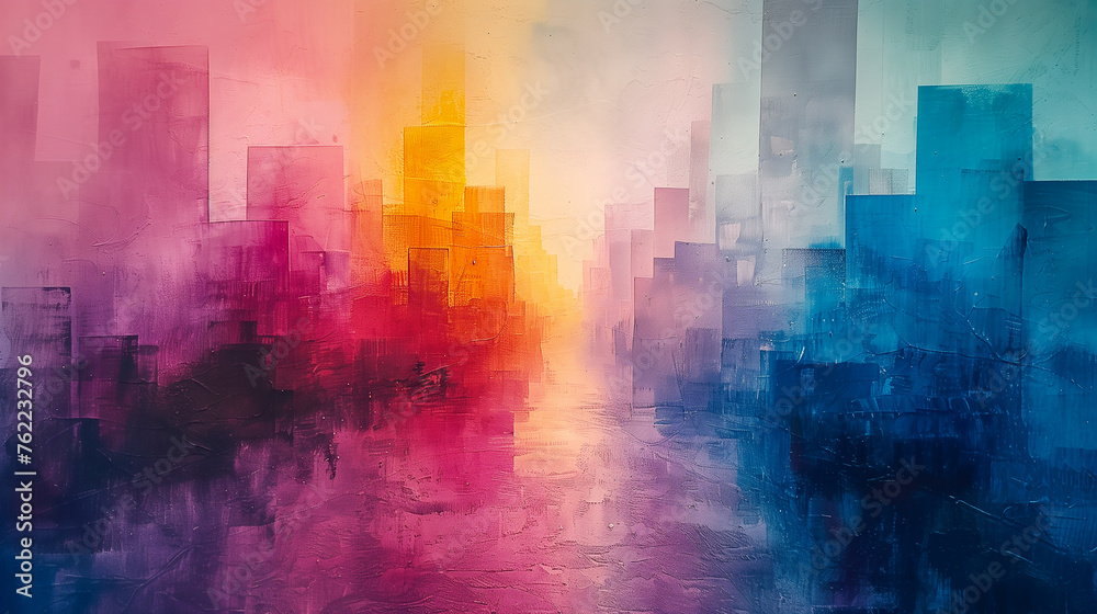 A colorful abstract cityscape.