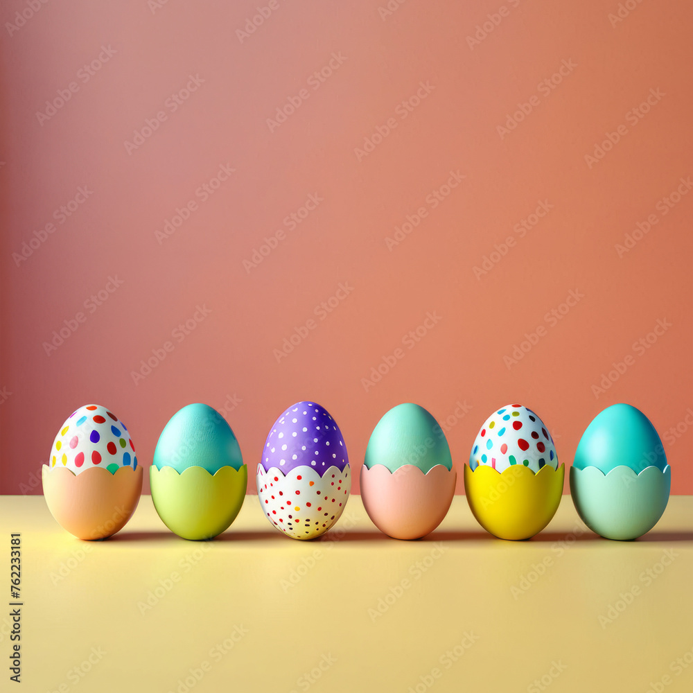 colorful decorated Easter egg, pastel colors, cute, 3D illustration. copy text, copy space.