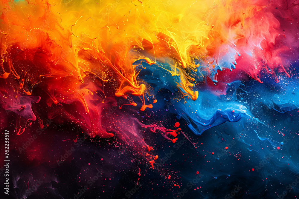 Abstract Emotions: Color splashes and shapes in vibrant red, yellow, and blue hues