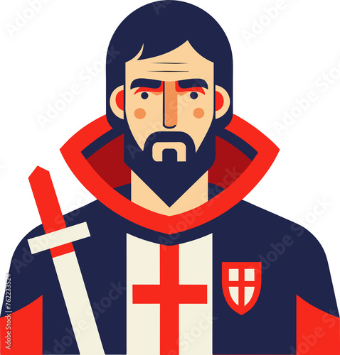 Isolated no background illustration representing St. George, patron saint of England. St. George´s day celebration